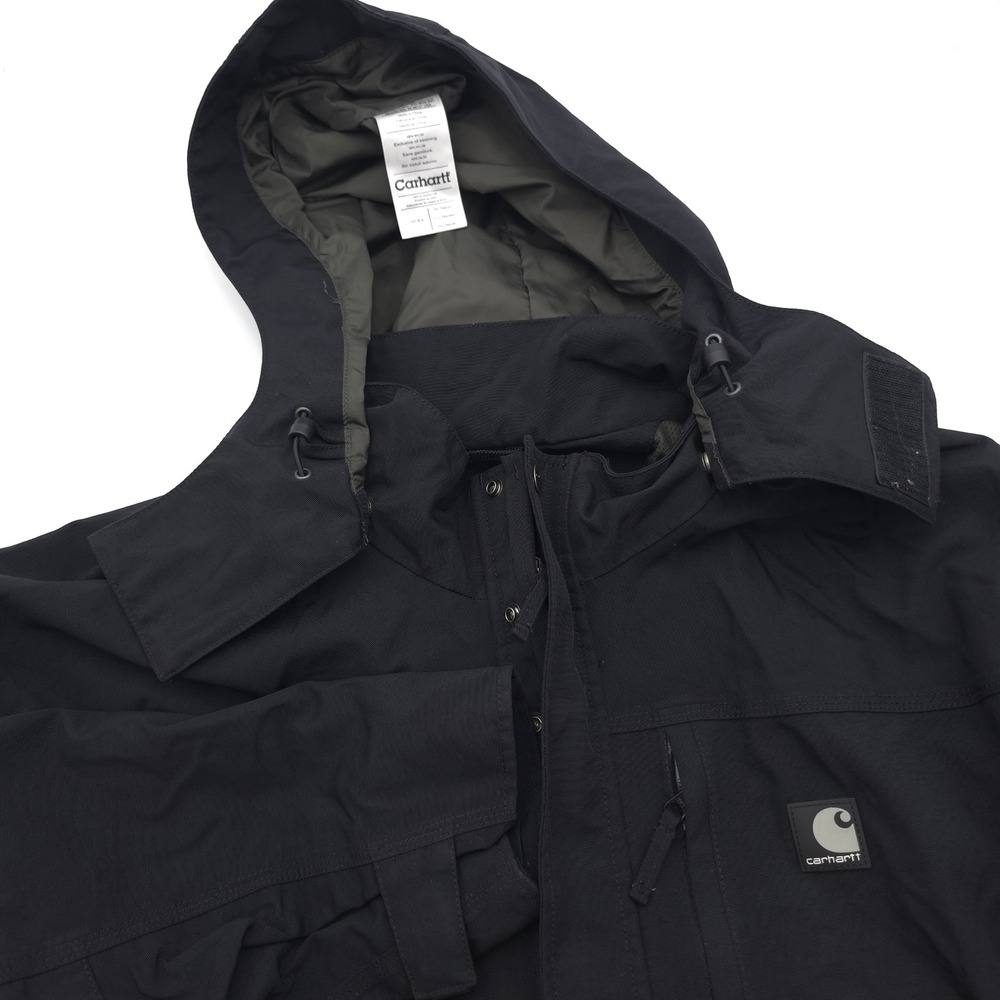 Carhartt Mens XL Waterproof Breathable Hooded Jacket Black Rain Shell Coat J162
